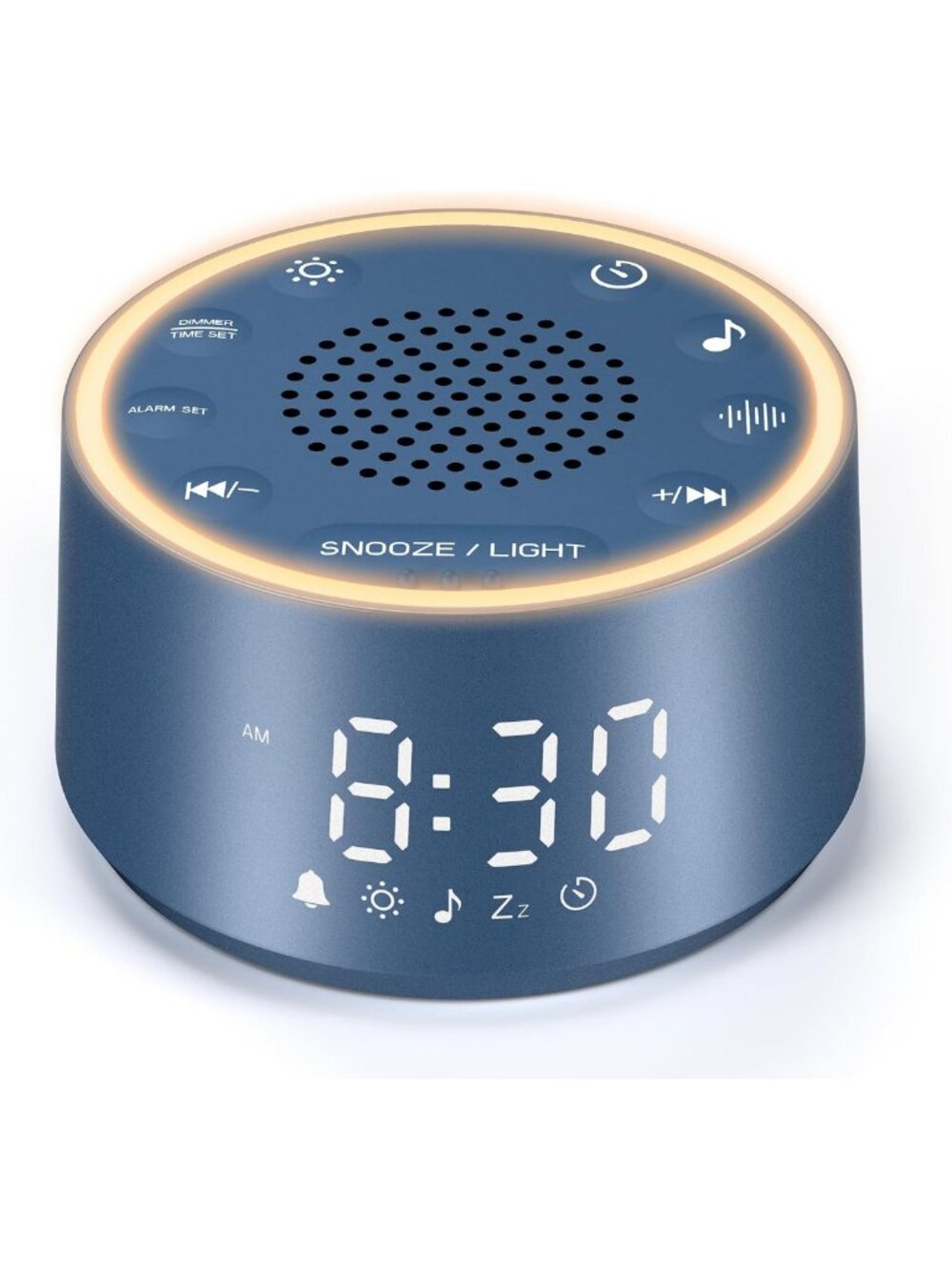 White Noise Sound Machine & Alarm Clock - 7 Wake-Up Sounds, Dimmable Night Light